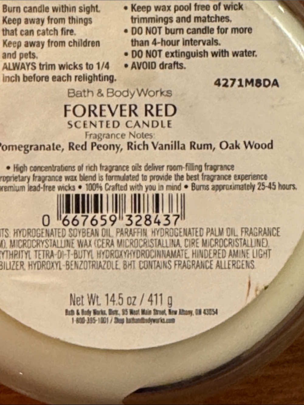 NEW Bath & Body Works FOREVER RED Lidded Candle 14.5 oz 45 Hour 3 Wick Retired - Picture 9 of 12